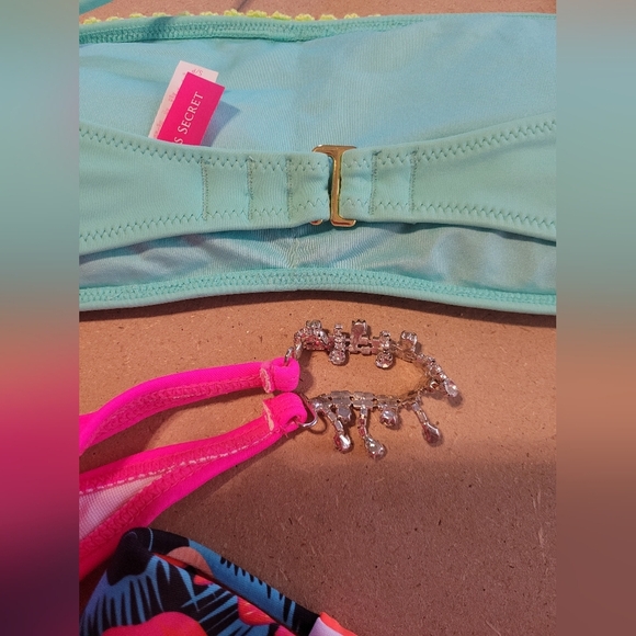 Victoria's Secret & Shein Neon Bikini Set - Pink, Orange Rhinestones Size Small - Picture 10 of 13